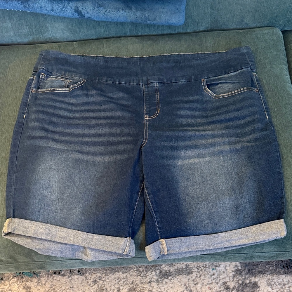 Terra & Sky Dark Blue Roll-Cuff Denim Shorts